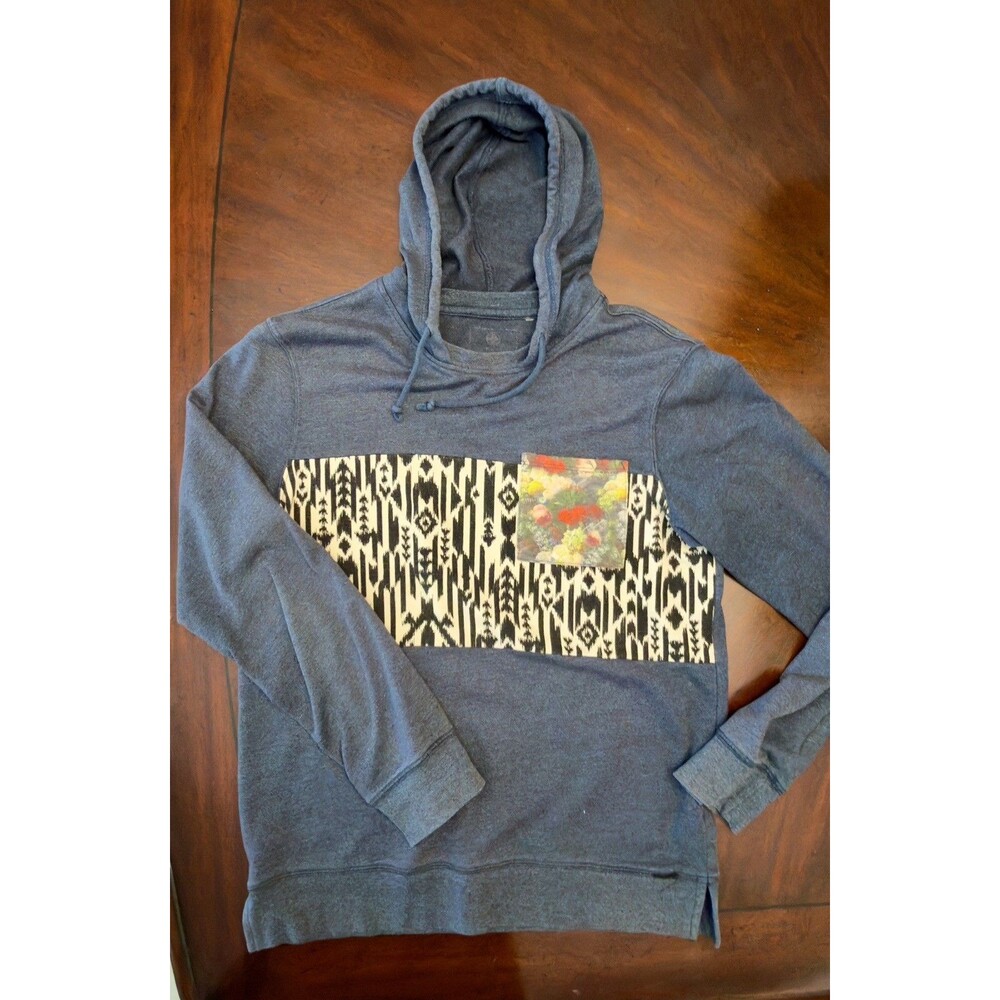 On The Byas Patchwork Hoodie Sweatshirt-Navy Aztec/Floral Combo-Size Med